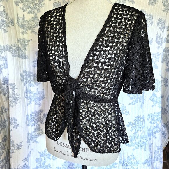 Size M Lace Tie Front Peplum Cardigan NEW - Picture 1 of 7